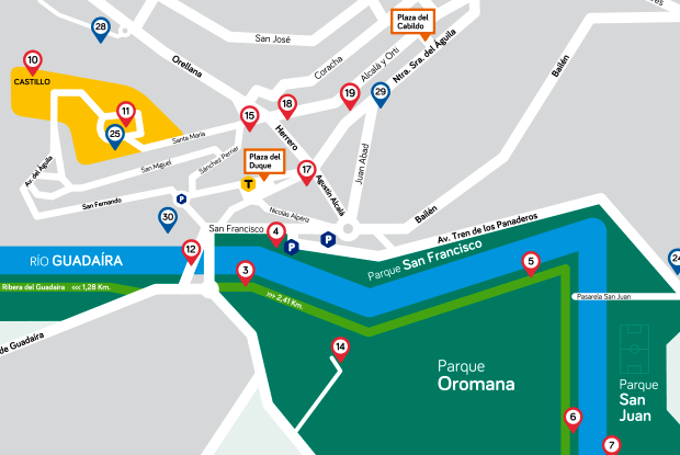 Detalle plano turístico de Alcalá de Guadáira